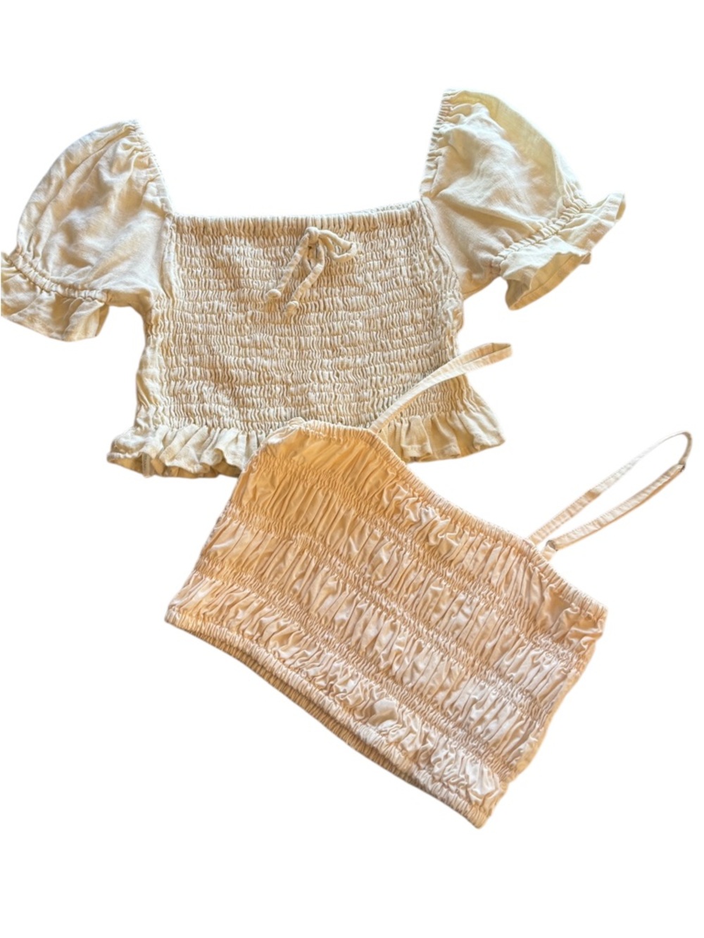 Faithfull The Brand Bundle of 2 Cream Smocked Crop Top Medium US‎ 6